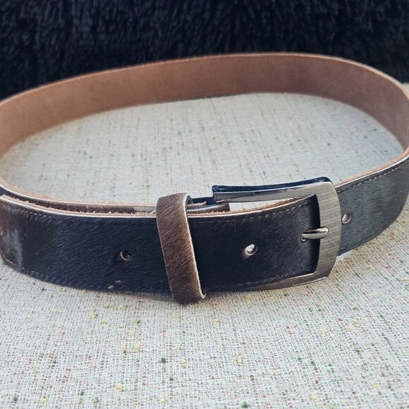 Real Fur Belt Dark Brown Hair Fur Genuine Leather Handmade Pin Buckle Waistband - Picture 6 of 12